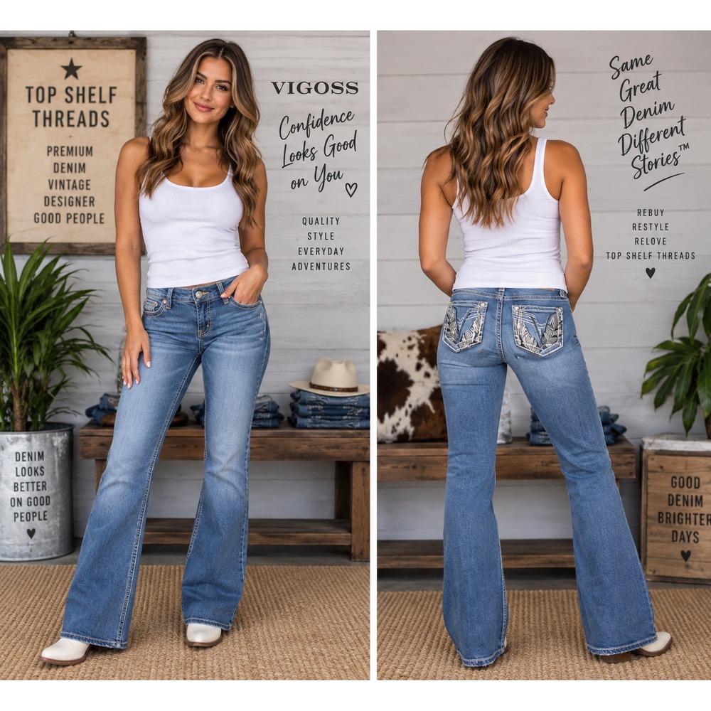 Vigoss Kendra Women 27 Blue Bootcut Jeans Embroidered Flap Pocket Low Rise Y2K